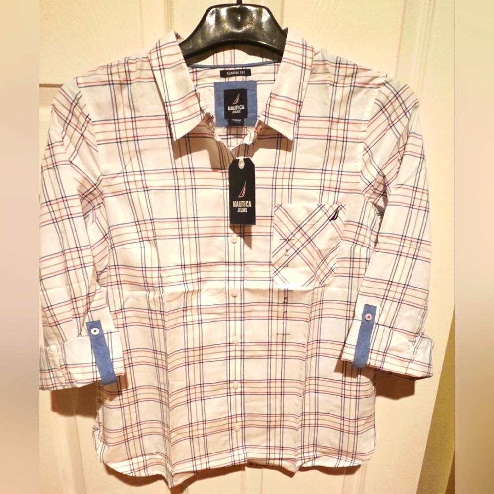 New Nautica Jeans providence plaid cotton roll-tab Shirt - Picture 6 of 9